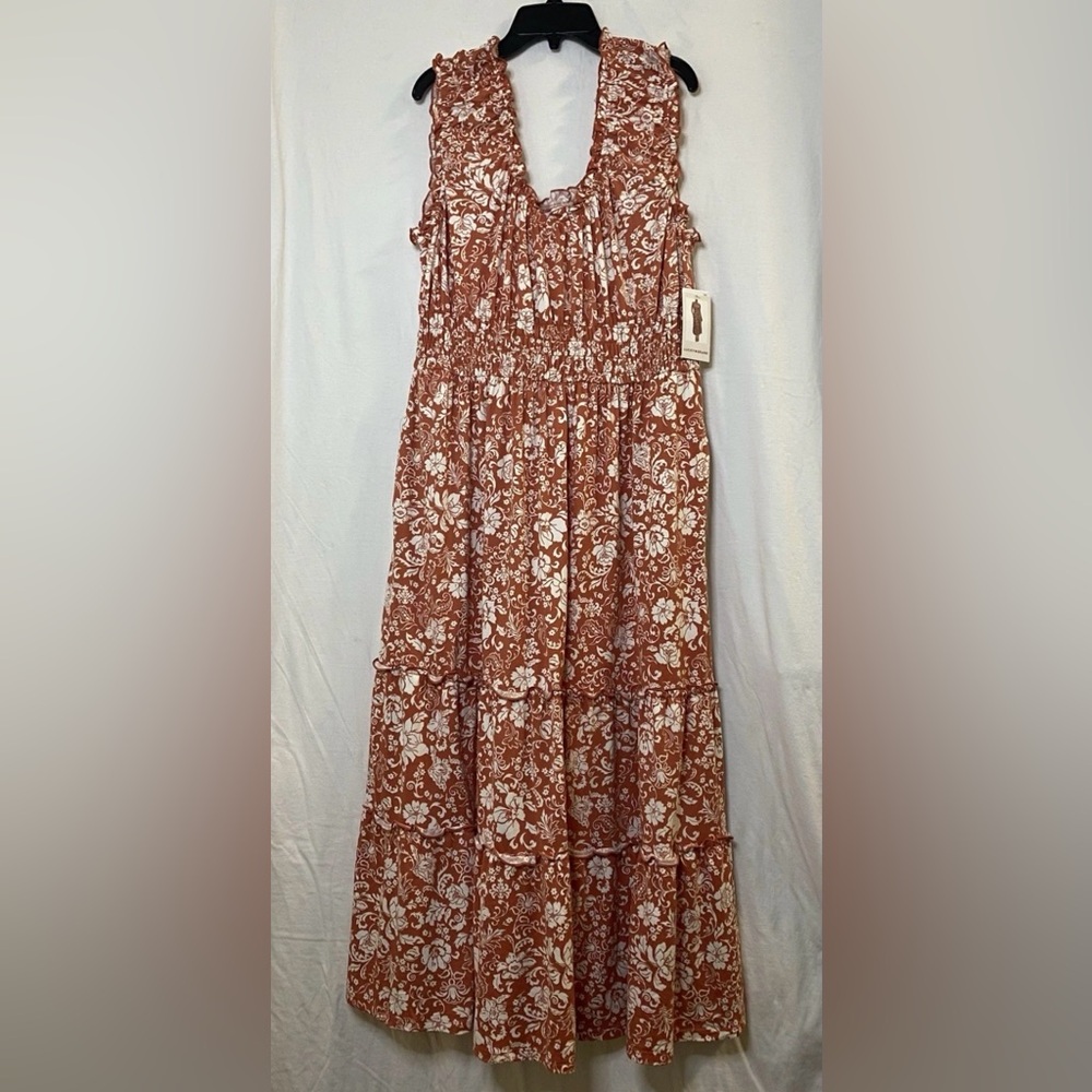 LUCKY BRAND Apricot Floral print Midi Dress Boho Sleeveless